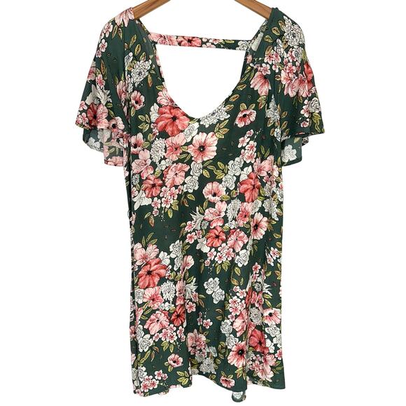 Billabong Sage Green Floral Fine Flutter Mini Dress Size Large - Picture 2 of 14